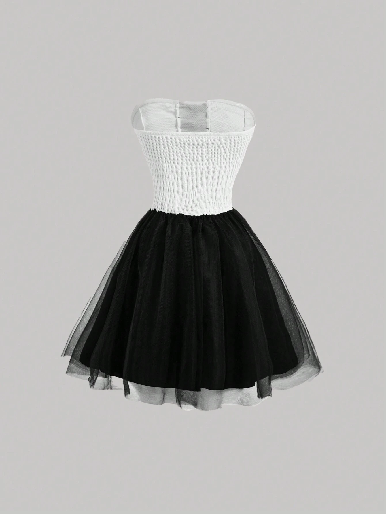 SHEIN MOD Color Block Strapless Mini Dress With Bowknot & Tulle Splicing Graduation Party - Image 2