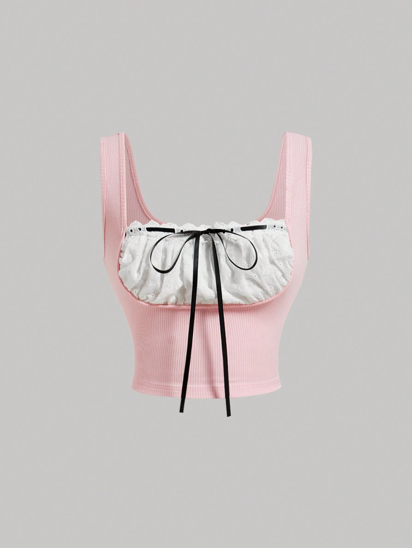 SHEIN MOD Summer Sweetheart Color-Block Hollow Out Embroidery Patchwork Lace-Up Tank Top