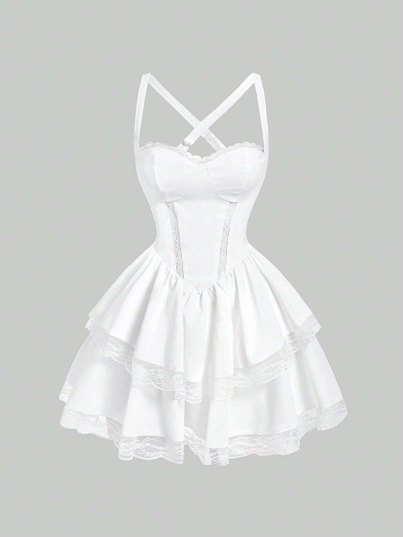 SHEIN MOD Women's Lace Trim Strappy Backless Bodycon Dress