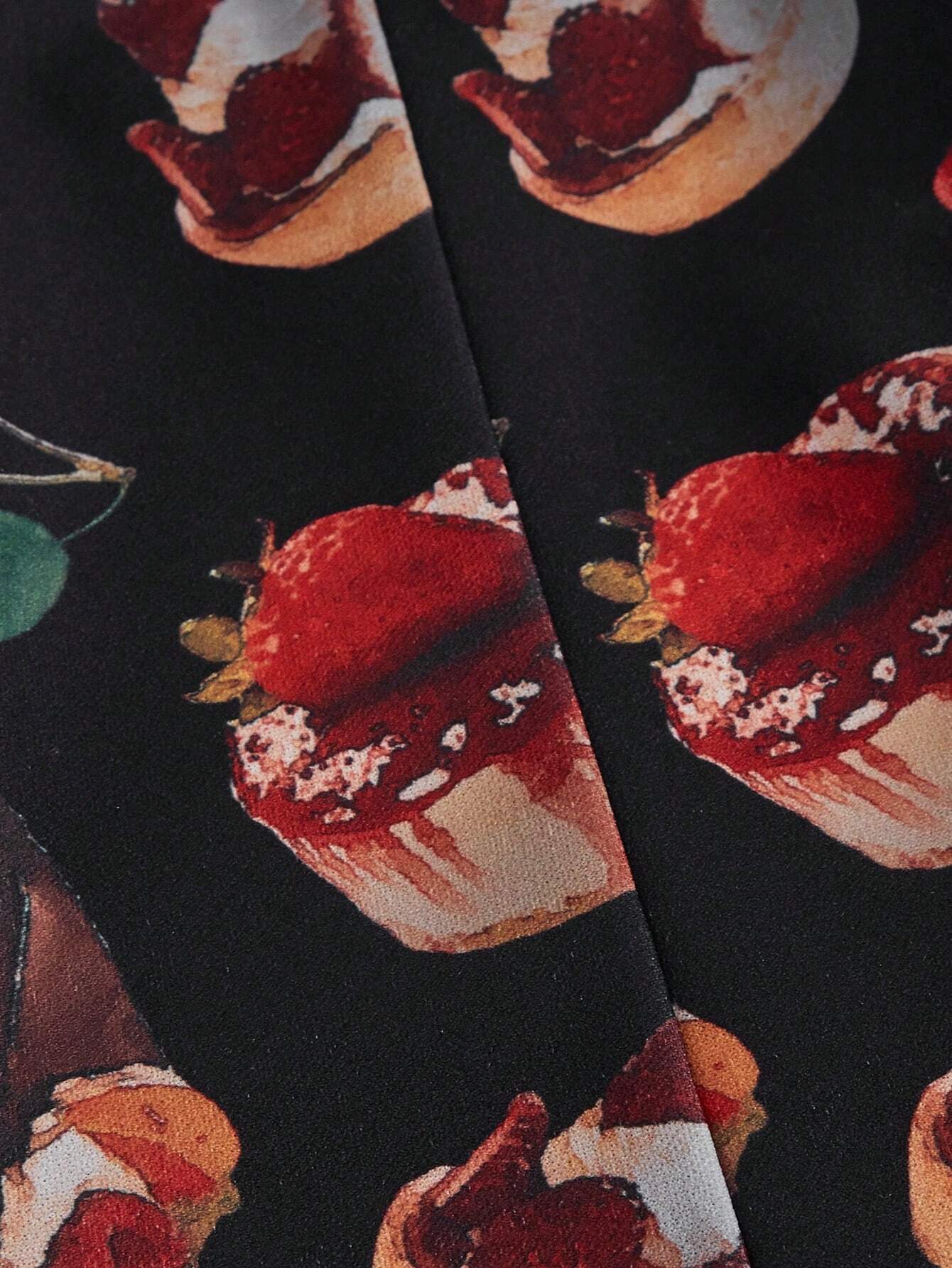 SHEIN MOD Women's Strapless Skater Bodycon Dress, Red & Black Cute Cherry Cake Printed,Cute Food Graphic Dress, - Image 3