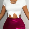 SHEIN SXY Solid Color Chain Decoration Asymmetric Hem Cropped T-Shirt