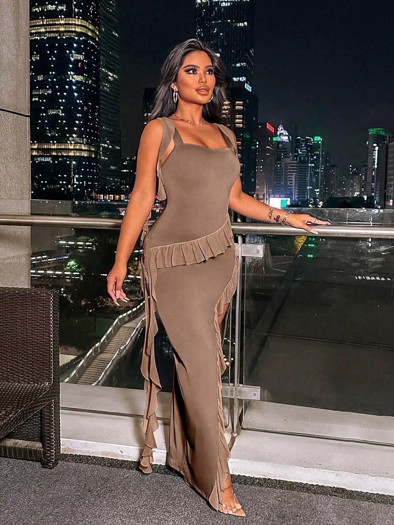 SHEIN SXY Women's Clothing Sumeer ICON Ruched Asymmetrical Hem Tube Vacation Style Side Tassel High - Image 2