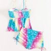 Swim Summer Beach Fish Scales Print Push Up Shorts Tankini