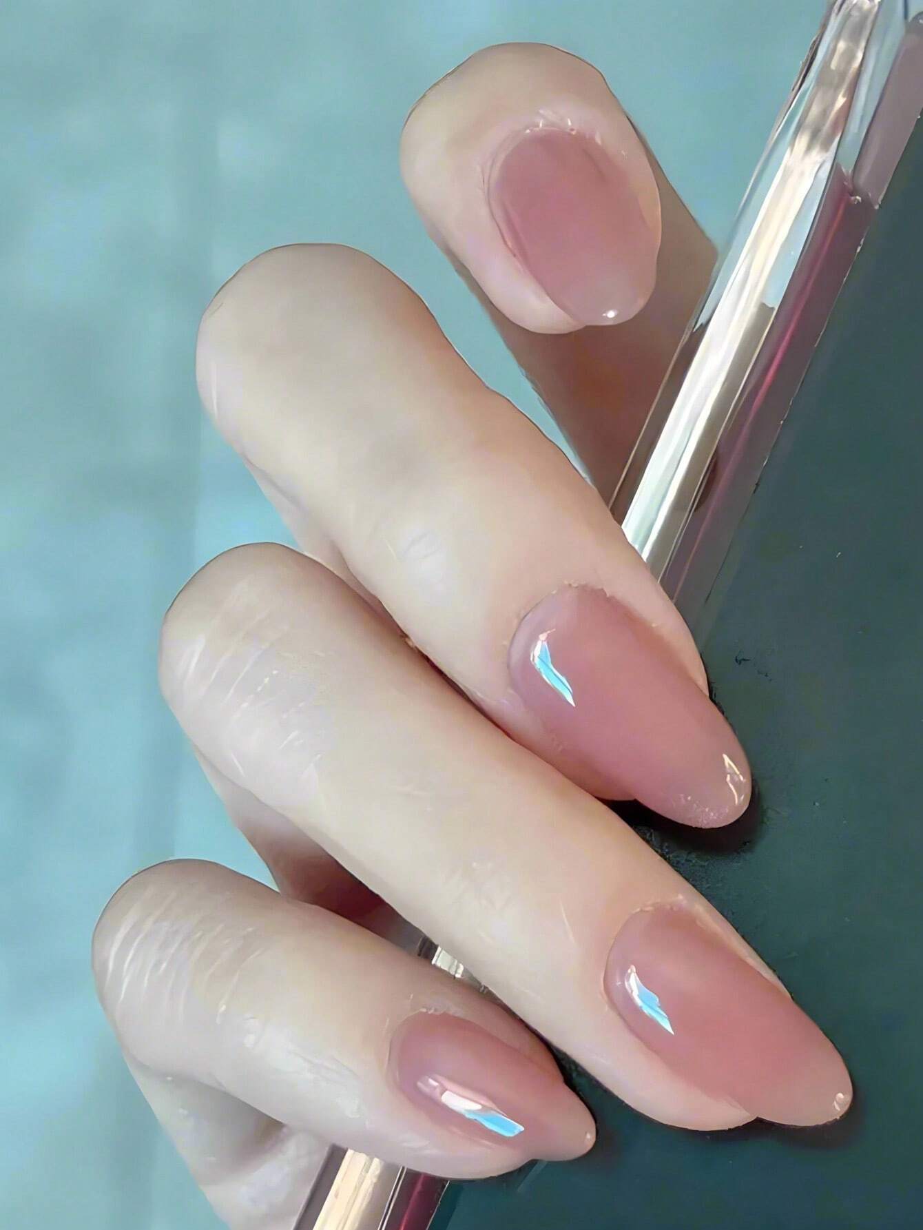 Shiny 24pcs Simple, Nude, Medium Length, Almond Shaped, Detachable Wearable Nail Tips, Faux Press-On Nails, Toe Nails, Suitable For Women And Girls Nail Supplies