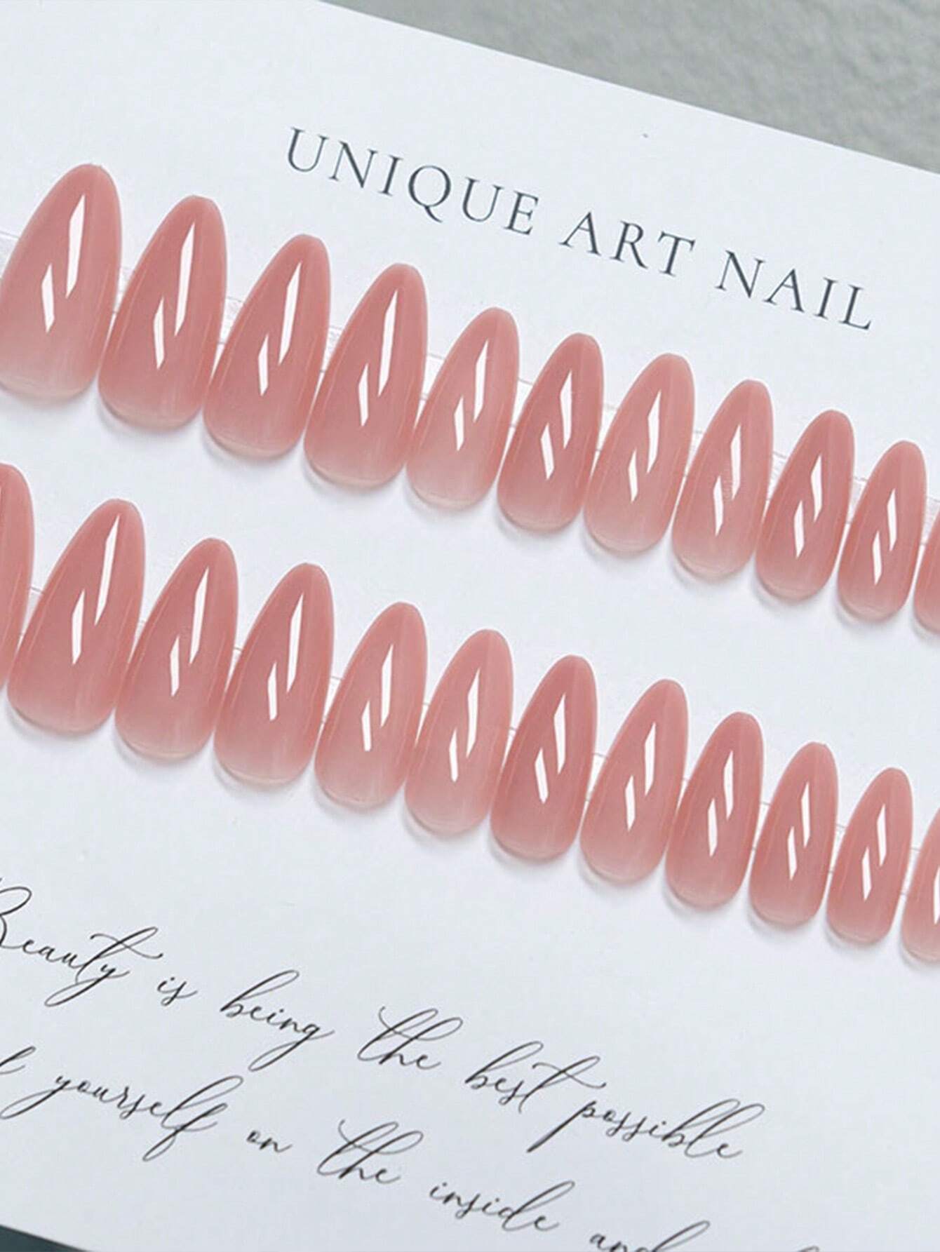 SHEIN Shiny 24pcs Simple, Nude, Medium Length, Almond Shaped, Detachable Wearable Nail Tips, Faux Press-On Nails - Image 2