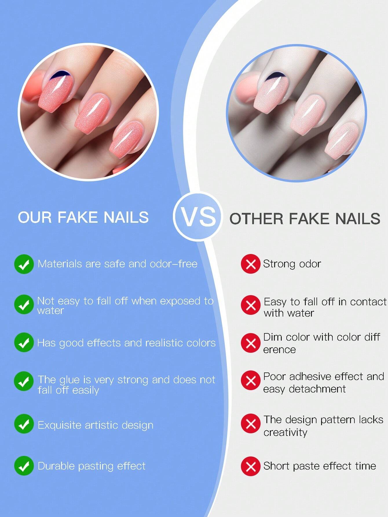 SHEIN Shiny 24pcs Simple, Nude, Medium Length, Almond Shaped, Detachable Wearable Nail Tips, Faux Press-On Nails - Image 3