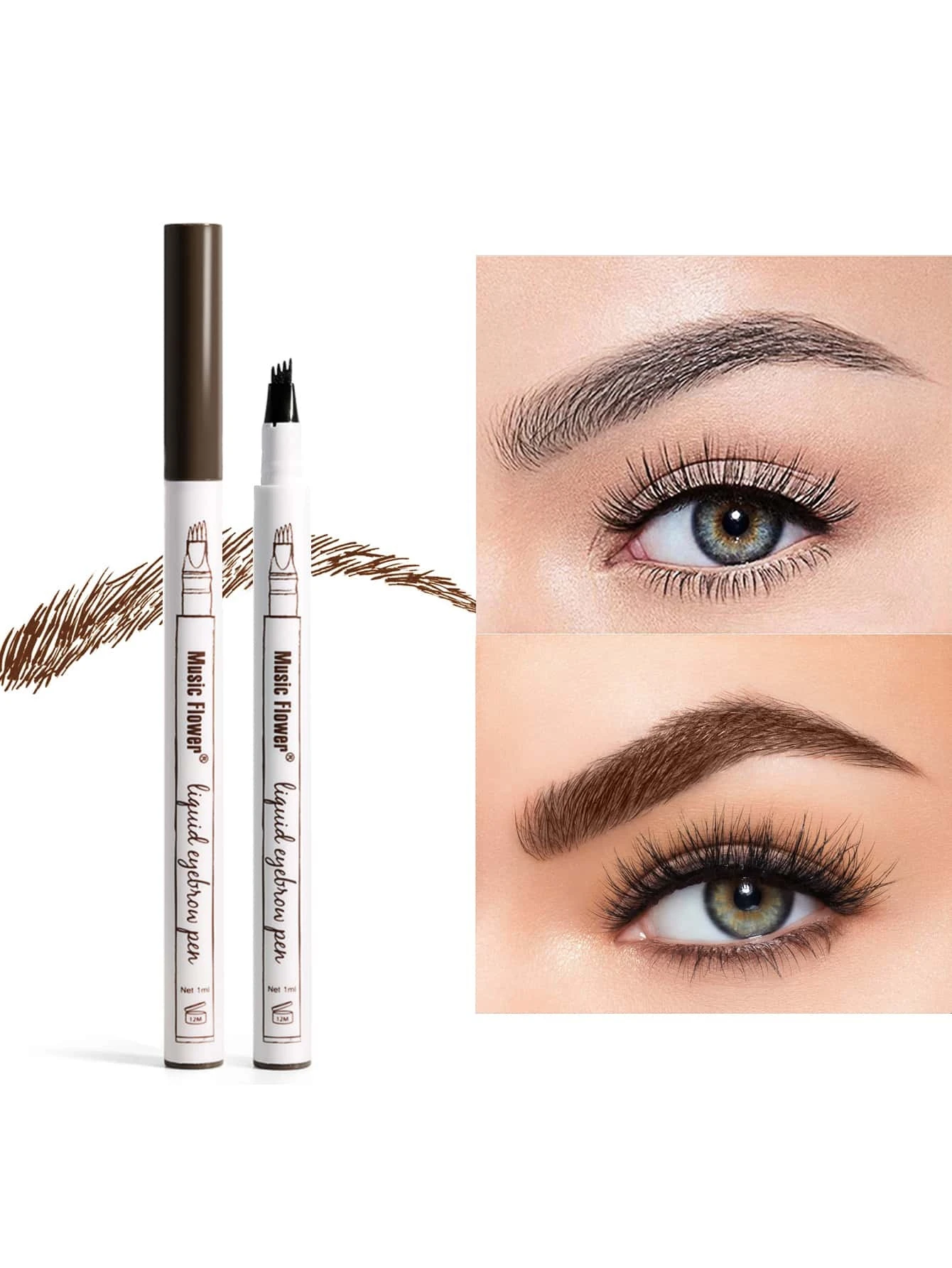 music flower 1pc Four Fork Eyebrow Pen, Liquid Eyebrow Pen, Waterproof Brow Pencil With Micro-Fork Tip, Smudge-Proof Long Lasting Fine Sketch Microblading Pen 01chestnut