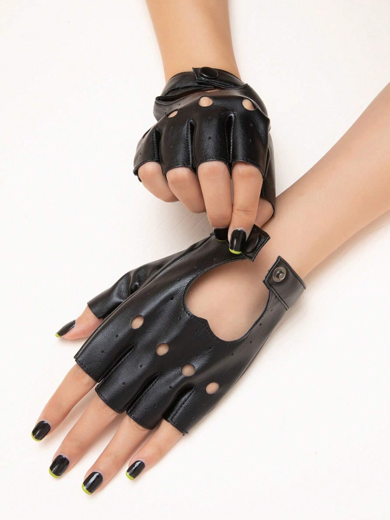 SHEIN 1 Pair Motorcycle Heart-Shaped PU Leather Gloves - Image 3