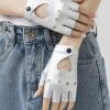 1pair Hollow Heart PU Leather Fingerless Gloves Suitable For Outdoor Riding
