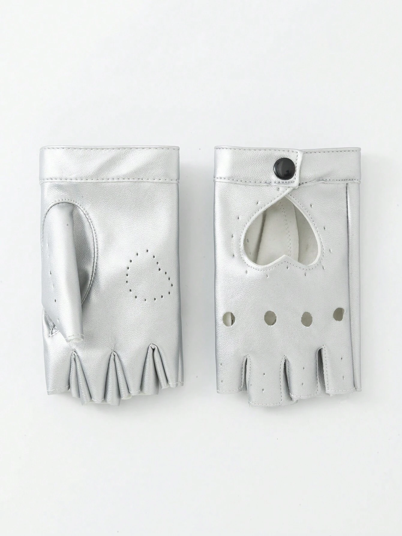 SHEIN 1pair Hollow Heart PU Leather Fingerless Gloves Suitable For Outdoor Riding - Image 4
