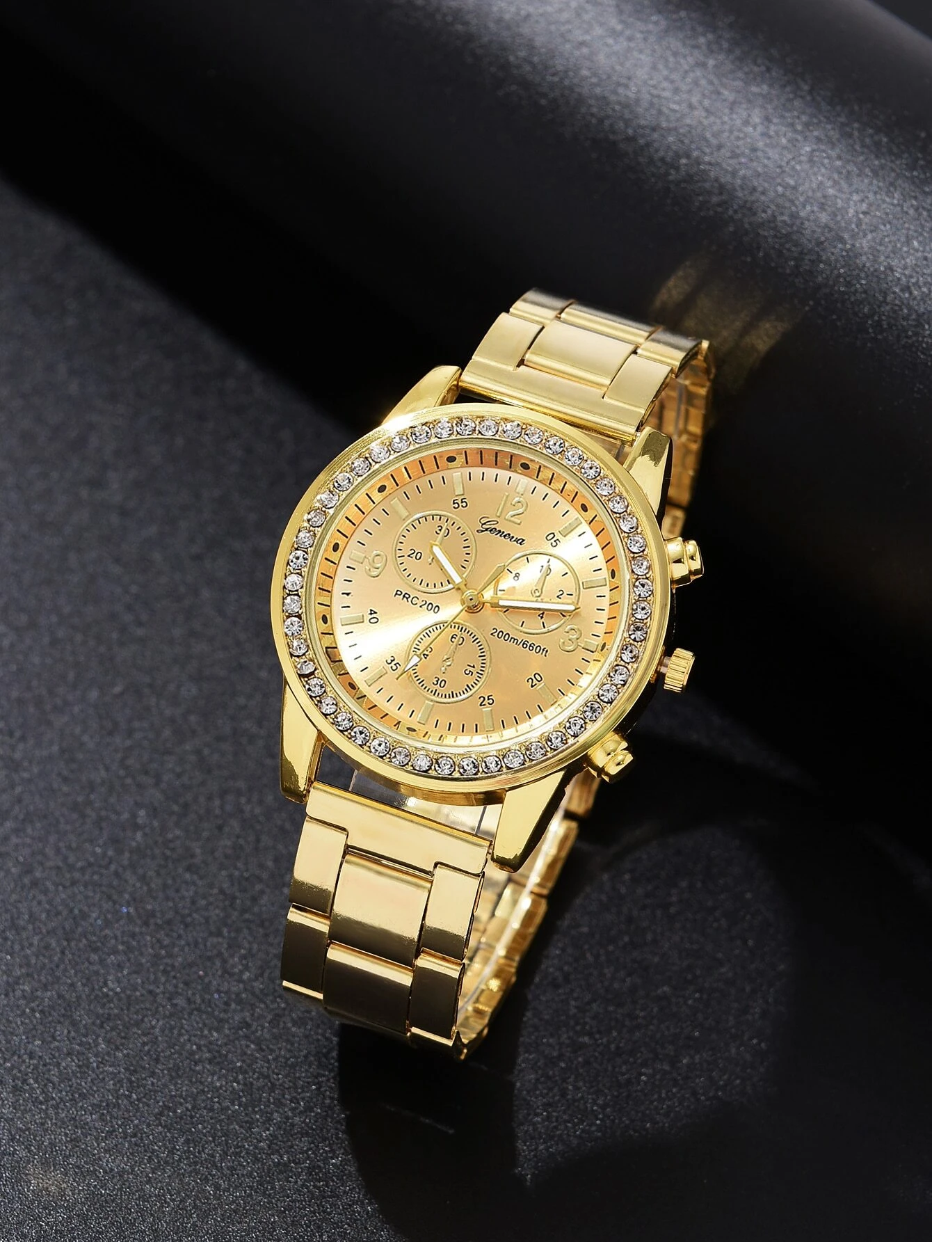 SHEIN 1pc Ladies Watch Gold Watch Women's Casual Business Quartz Watch Stainless Steel Alloy Strap With Rhineston - Image 2