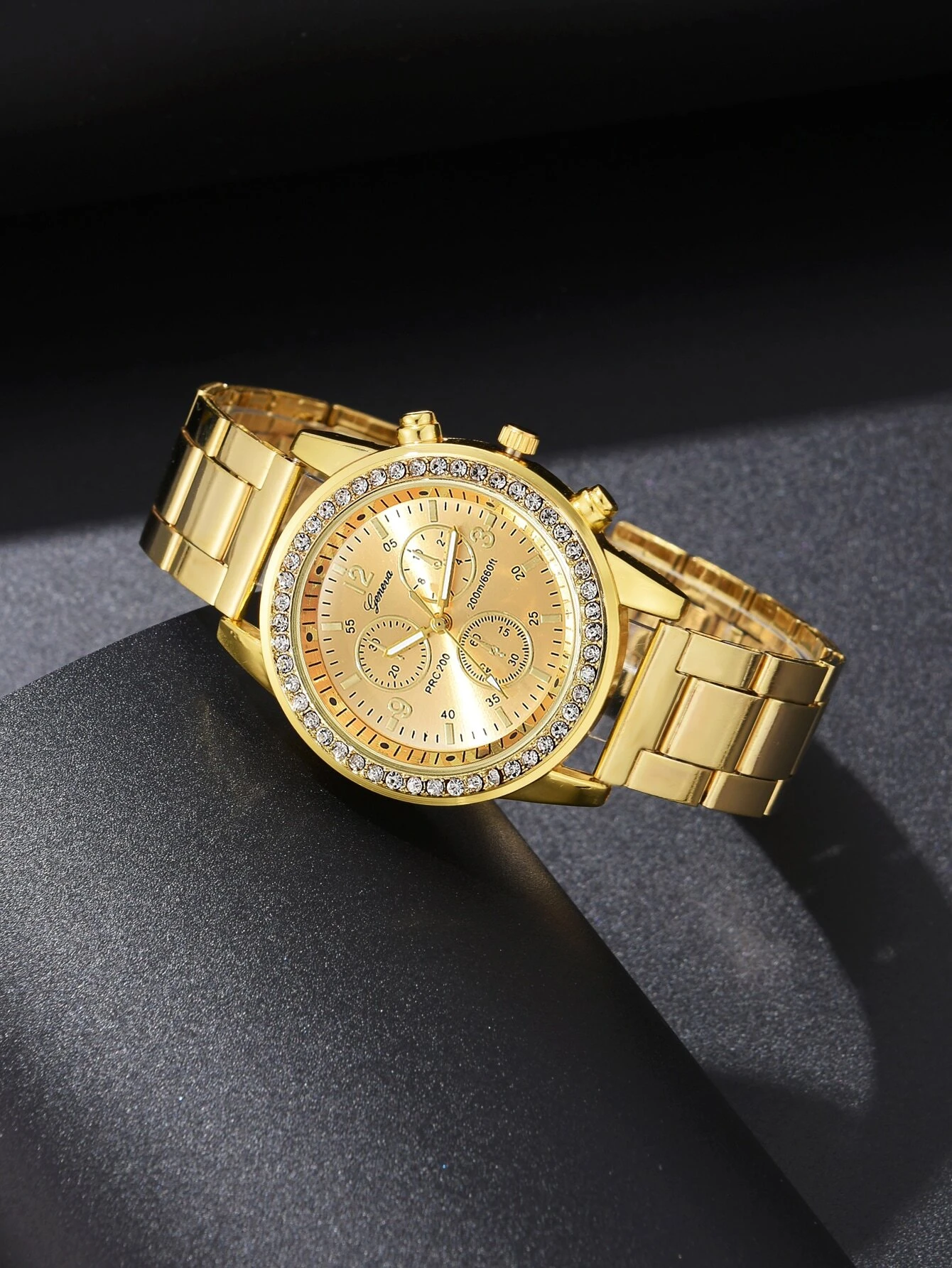 SHEIN 1pc Ladies Watch Gold Watch Women's Casual Business Quartz Watch Stainless Steel Alloy Strap With Rhineston - Image 3