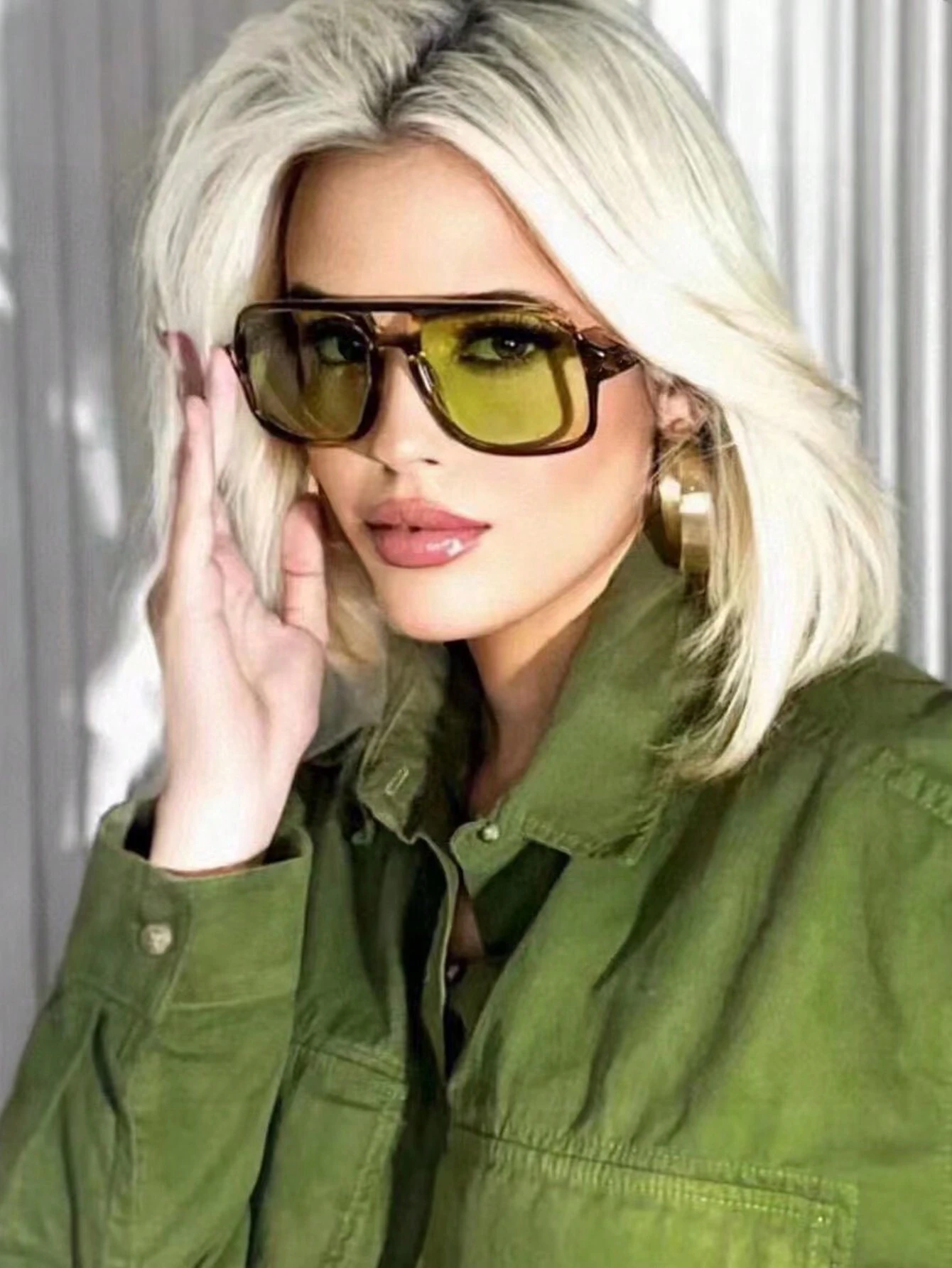 SHEIN 1pc Square Oversized Frame Wide Temple Personality Trendy Green Fashion Glasses