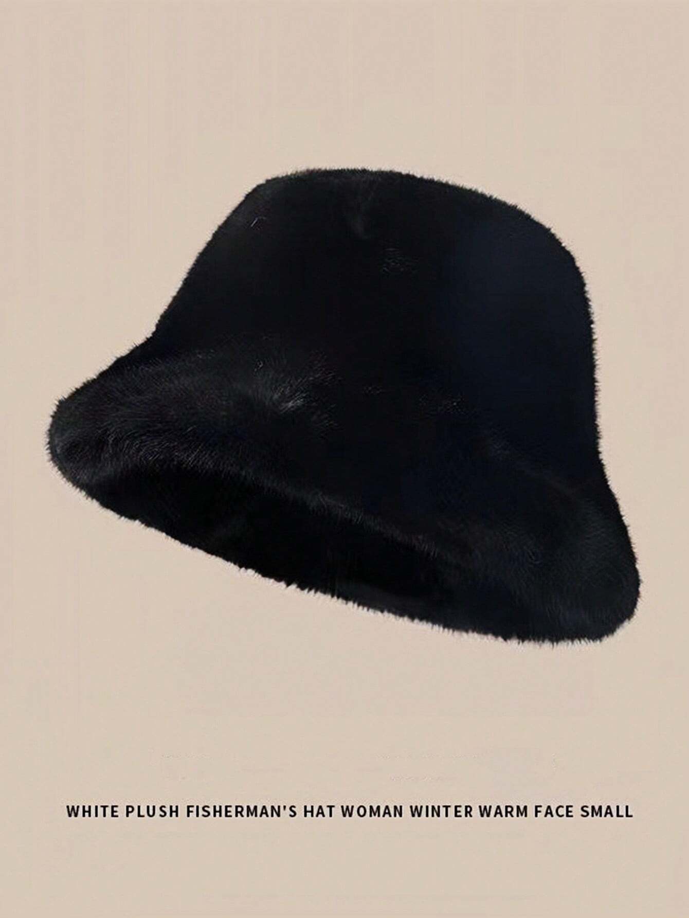 SHEIN 1pc Women's Fashion Faux Fur Bucket Hat - Thick Warm Windproof Winter Bucket Hat, Comfortable Lining
