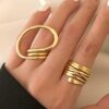 SHEIN 2pcs/Set Spiral Multilayer Chunky Geometric Hollow Twist Open Joint Ring Set Rings For Women