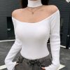 DAZY Women's Open Shoulder Fitted Sweater, Autumn New Arrival