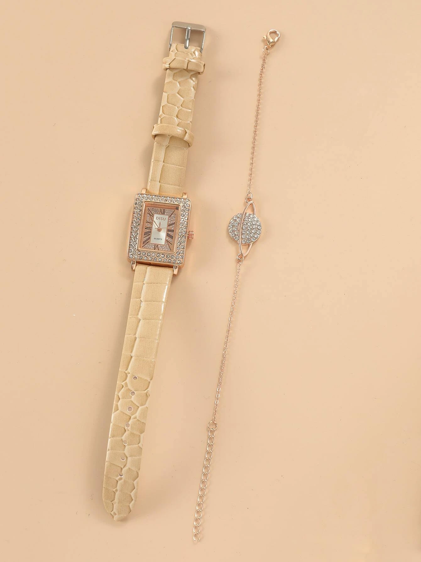 SHEIN DISU 1pc Rectangle Pointer Quartz Watch & 1pc Bracelet Holiday As A Gift For Students Returning To School - Image 3