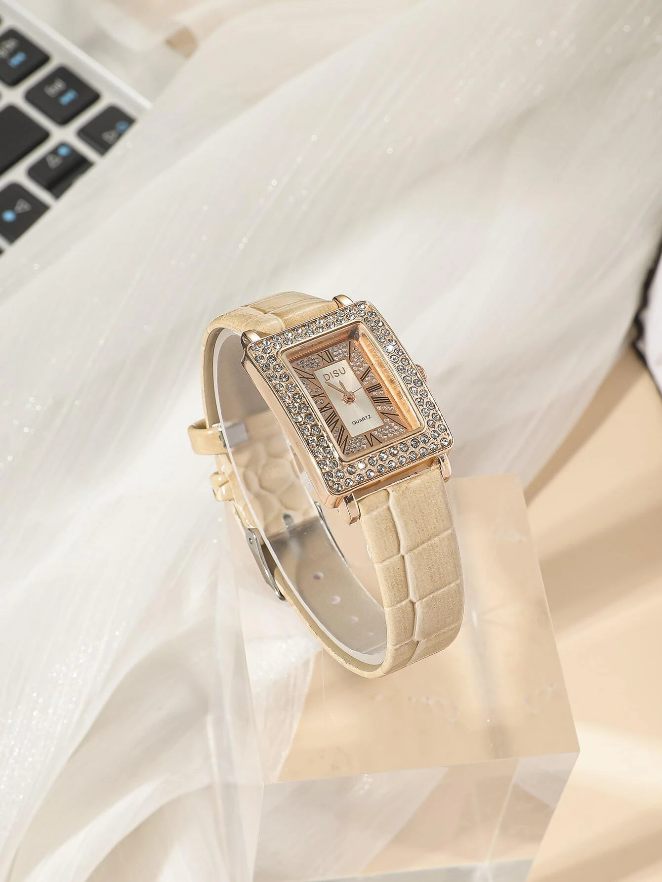 SHEIN DISU 1pc Rectangle Pointer Quartz Watch & 1pc Bracelet Holiday As A Gift For Students Returning To School - Image 4