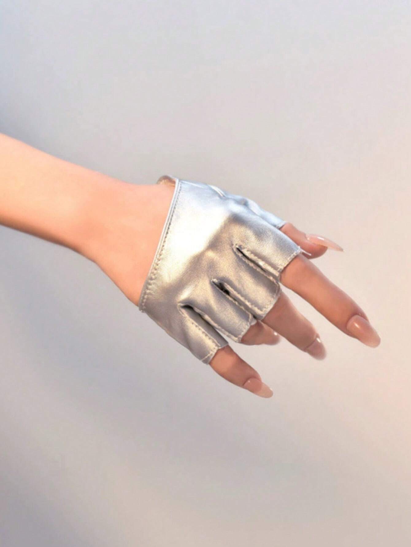 One Pair Of PU Leather Open Cutout Fingerless Gloves