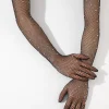 SHEIN Rhinestone Decor Fishnet Long Gloves