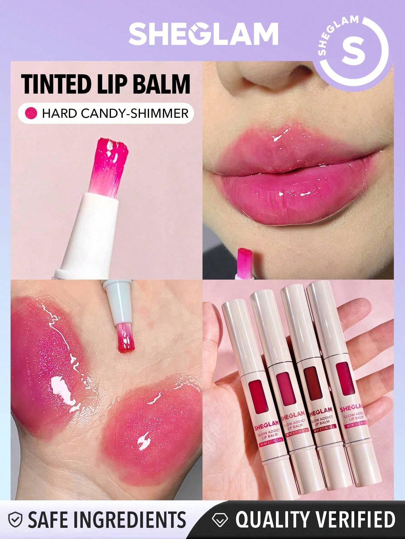 SHEGLAM Glow Addict Lip Balm-Hard Candy Moisterizing Lip Care High Shine Finish Pink Lip Gloss with Brush Black Friday Sale Gift Lip Care