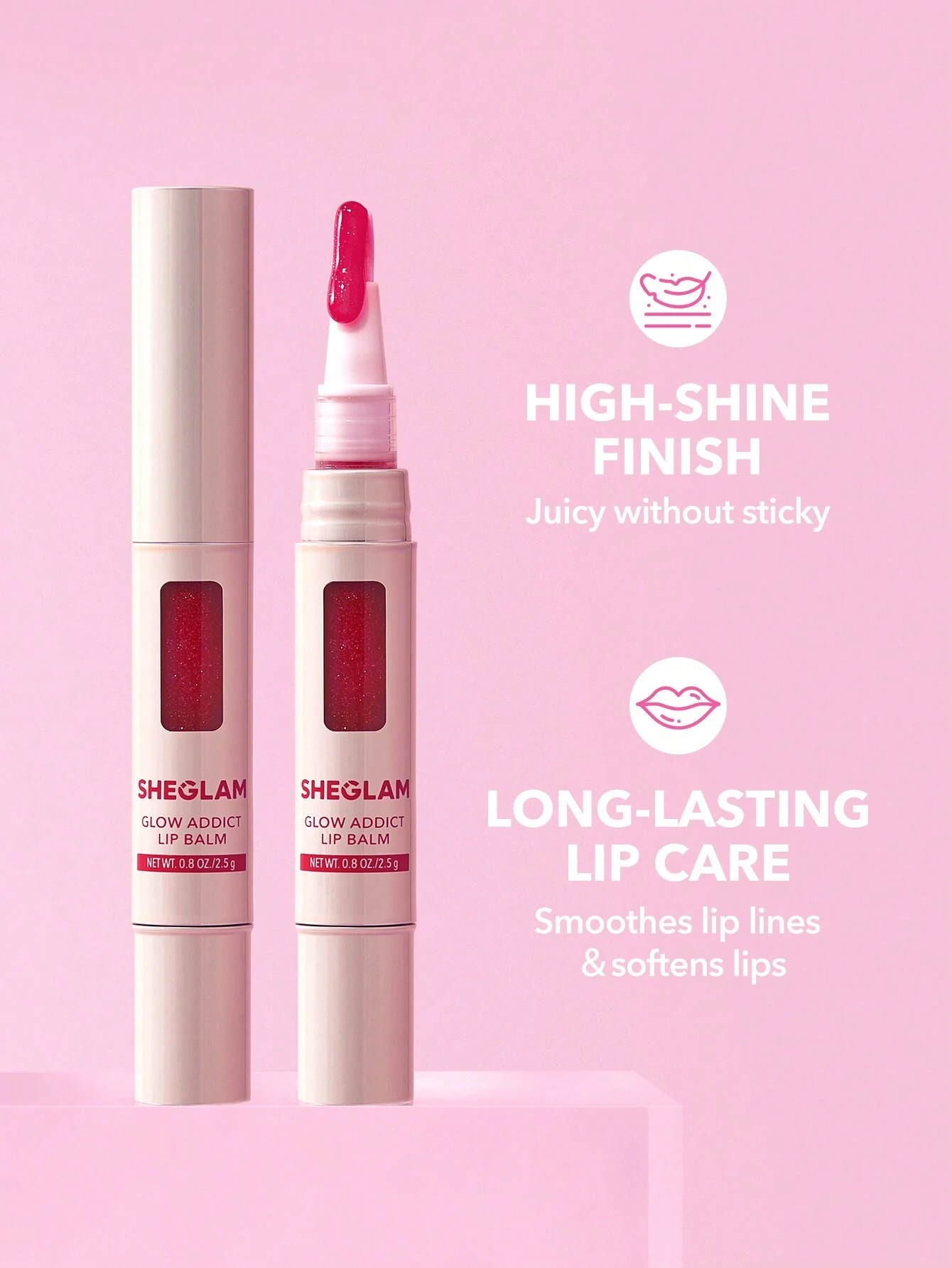 SHEGLAM Glow Addict Lip Balm-Hard Candy Moisterizing Lip Care High Shine Finish Pink Lip Gloss with Brush Black Friday Sale Gift Lip Care - Image 3