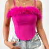 SHEIN Allurite Fuzzy Trim Cami Top