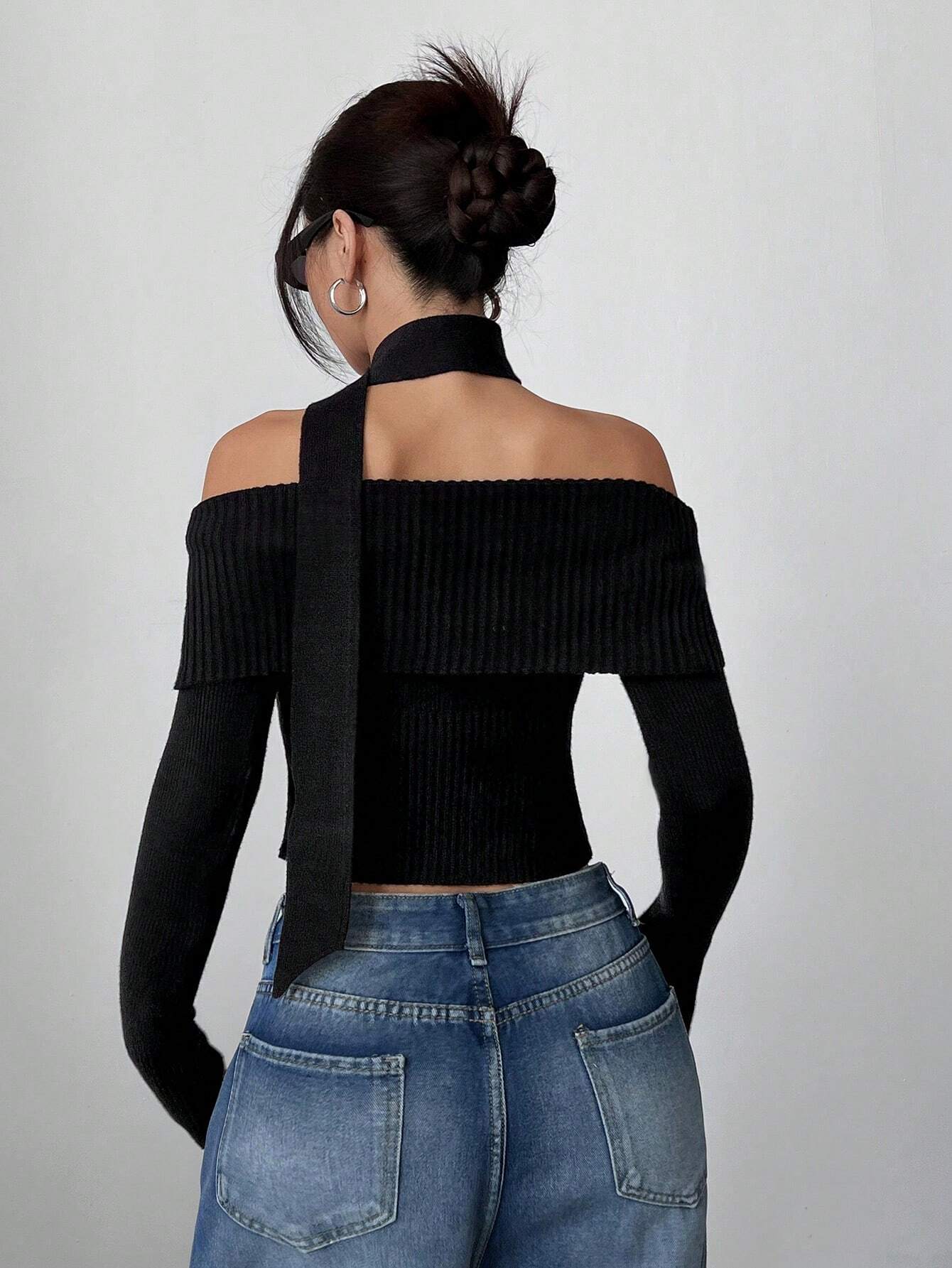 SHEIN EZwear Women Open Shoulder Cropped Turtleneck Sweater - Image 2