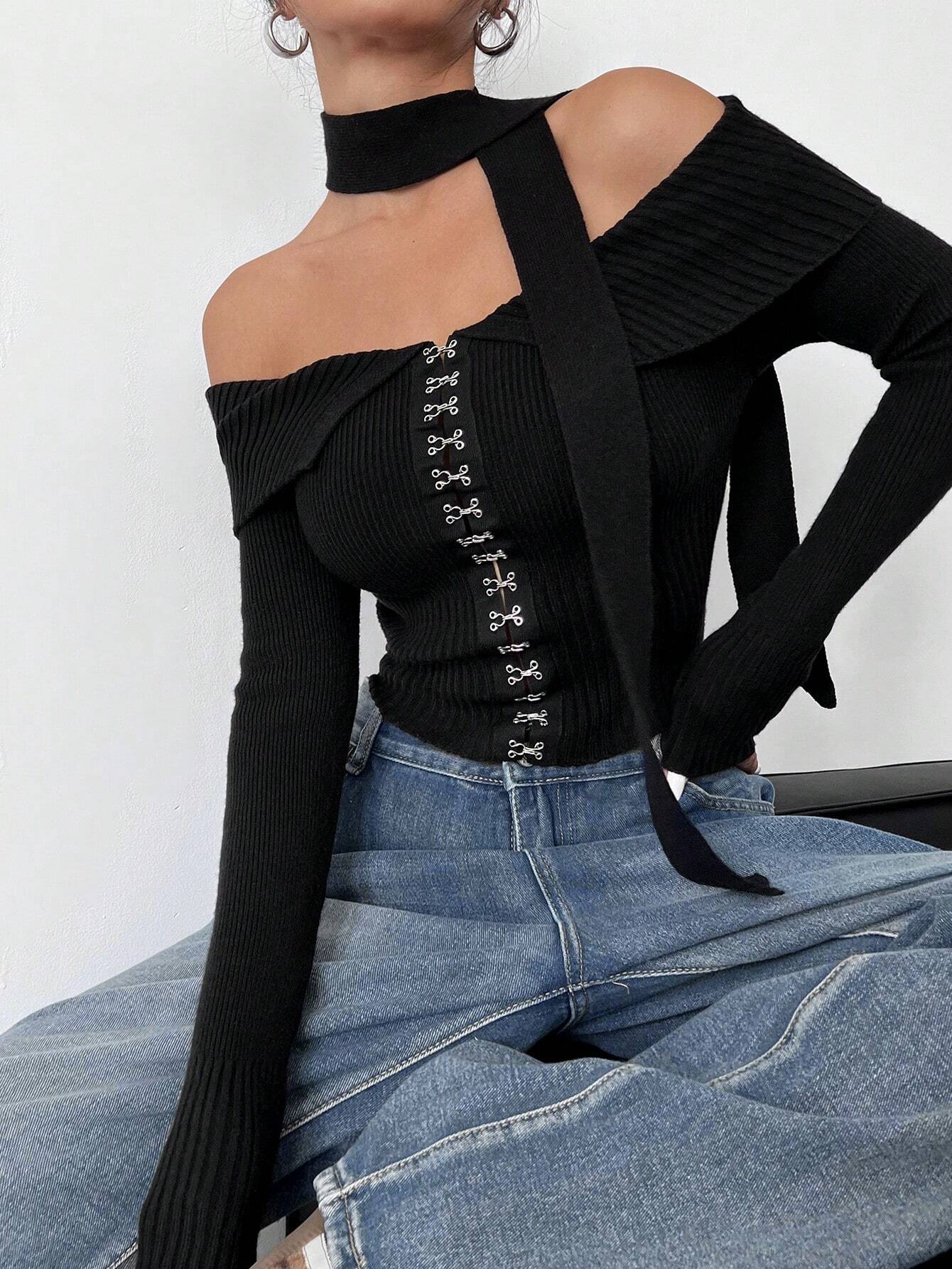 SHEIN EZwear Women Open Shoulder Cropped Turtleneck Sweater - Image 3