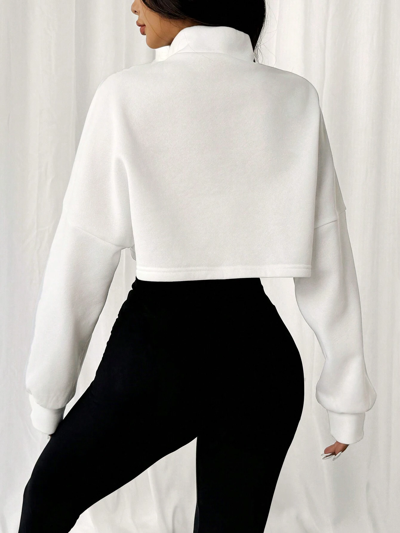 SHEIN EZwear Women Stand Collar Front Button Long Sleeve Sweatshirt - Image 2