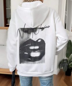 SHEIN Essnce Casual Solid Color Hoodie Sweatshirt With Pockets And Back Print, Long Sleeve