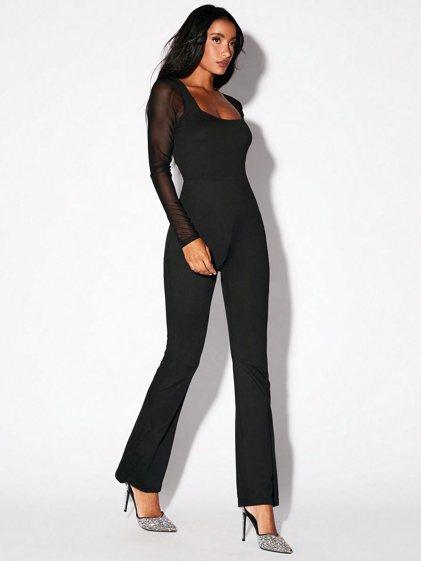 SHEIN Glamour Women's Solid Color Black Casual Long Sleeve Jumpsuit - Image 3