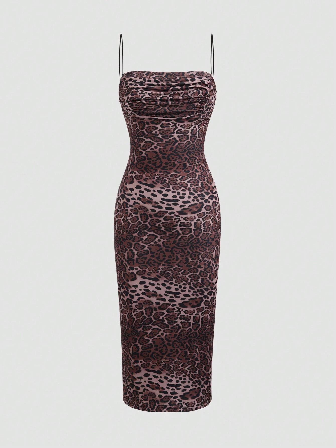 SHEIN EZwear Women's Leopard Print Ruched Maxi Camisole Dress, Fitted