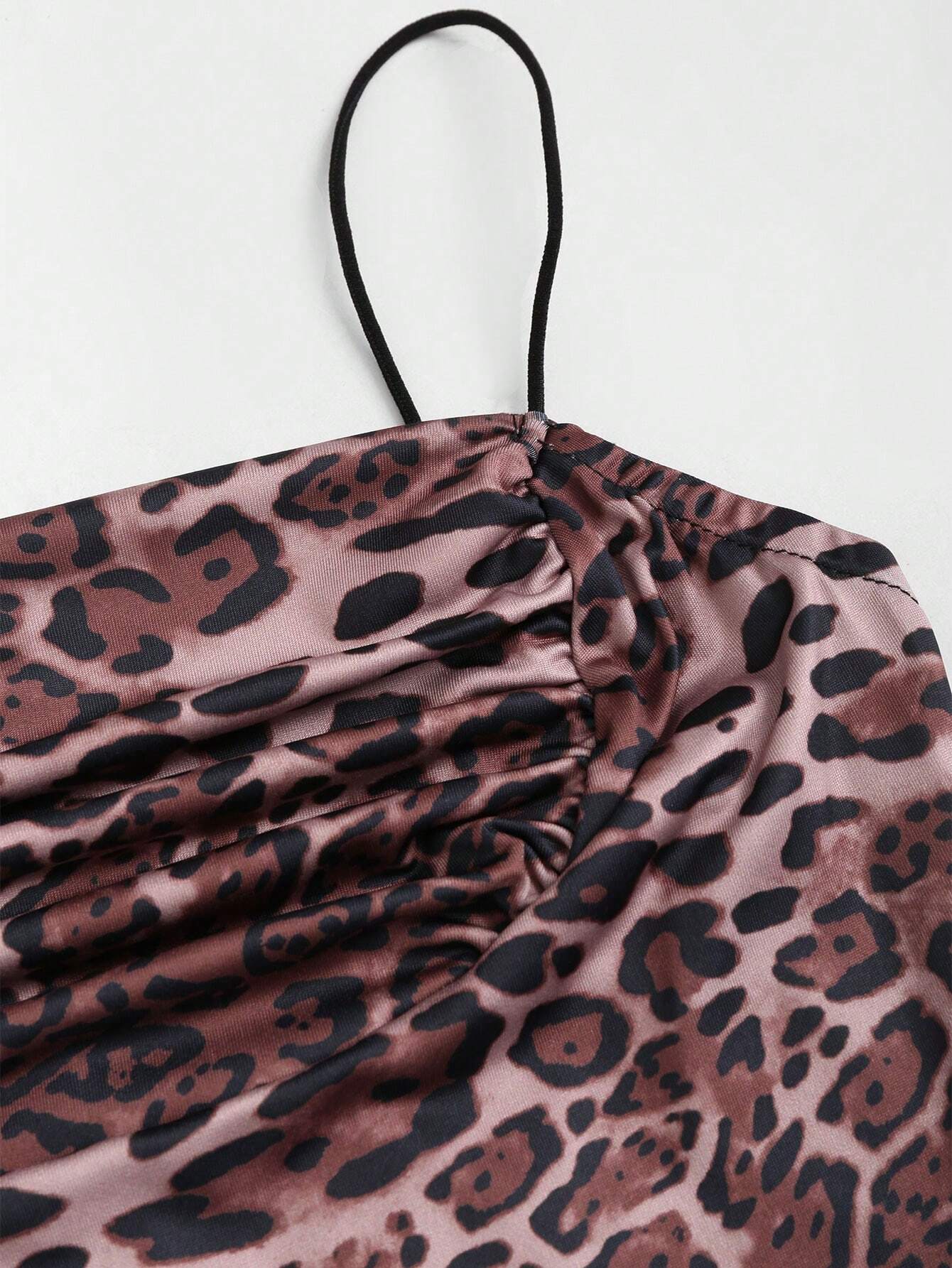 SHEIN EZwear Women's Leopard Print Ruched Maxi Camisole Dress, Fitted - Image 3