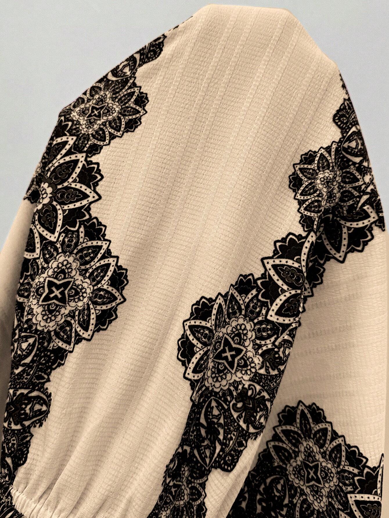 SHEIN Privé 1pc Women's Vintage Style Printed Criss-Cross Jumpsuit - Image 4