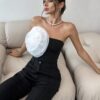 SHEIN Privé Elegant Floral Decor Bandeau Bodysuit For Party, Holiday, Romantic Date