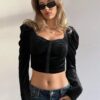 SHEIN Privé Women's Puff Sleeve Cropped T-Shirt With Sweetheart Neckline