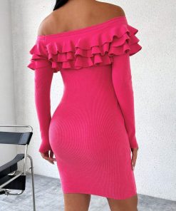 Alternative view of SHEIN Privé Women''s Solid Color Off Shoulder Ruffle Hem Dress