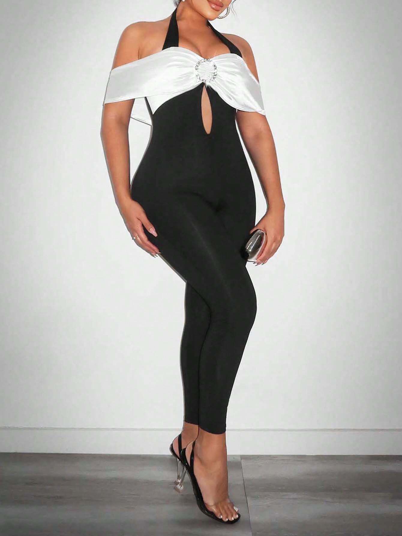 SHEIN SXY Women's Deep V-Neck Bodycon Jumpsuit - Image 3