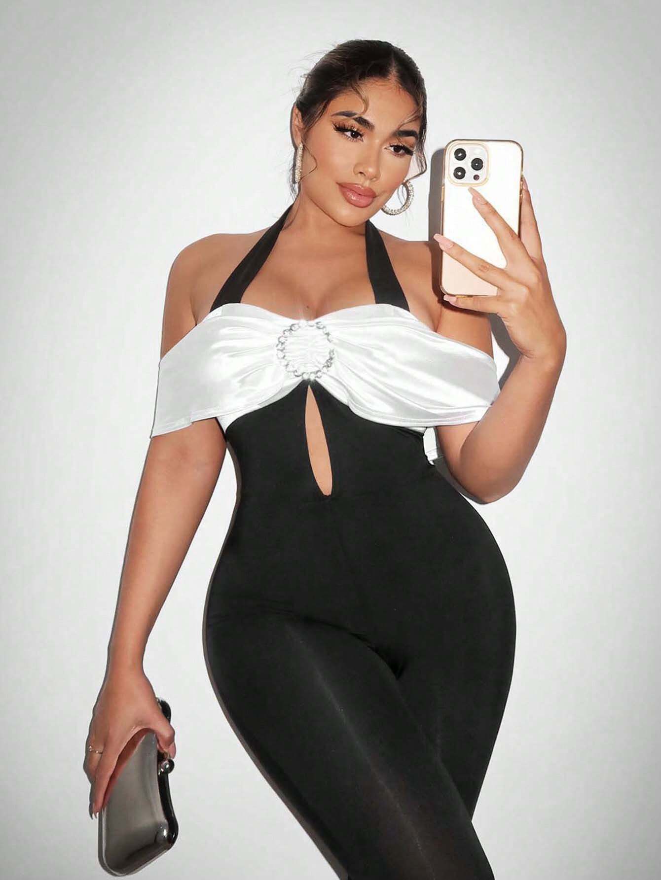 SHEIN SXY Women's Deep V-Neck Bodycon Jumpsuit - Image 4