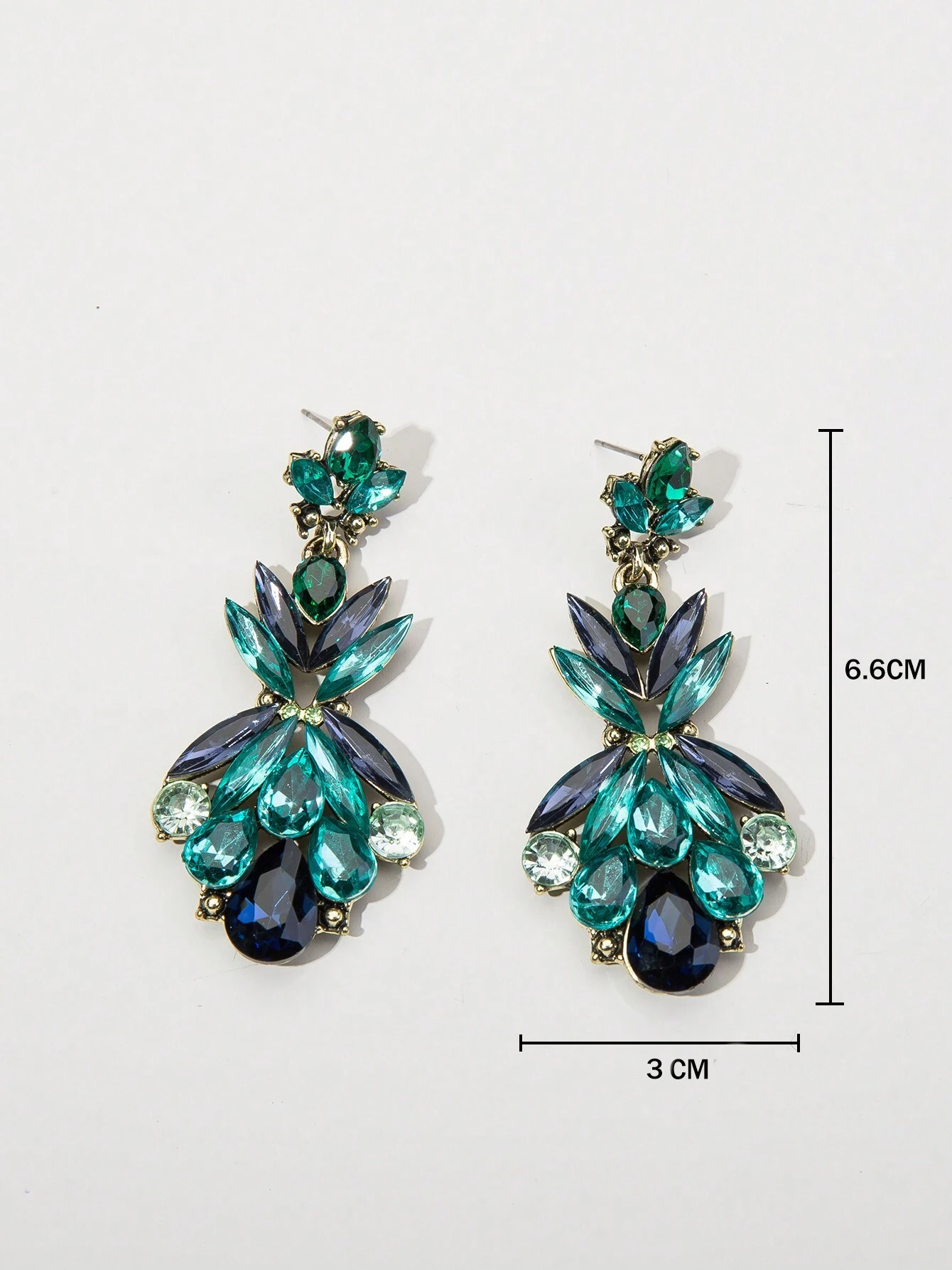 SHEIN 1pair Vintage Alloy & Green Crystal Gemstone Inlaid Earrings For Women Suitable For Formal Events - Image 4