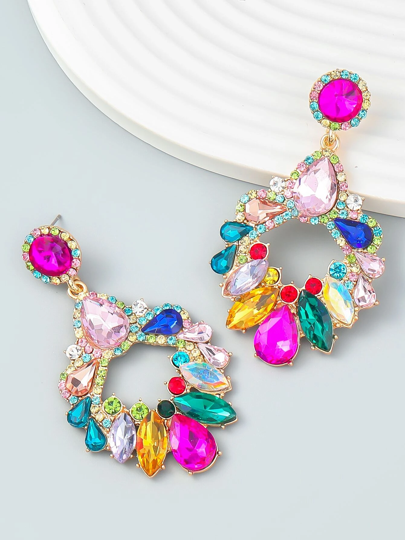 SHEIN 1pair Women's Rhinestone Colorful Earrings
