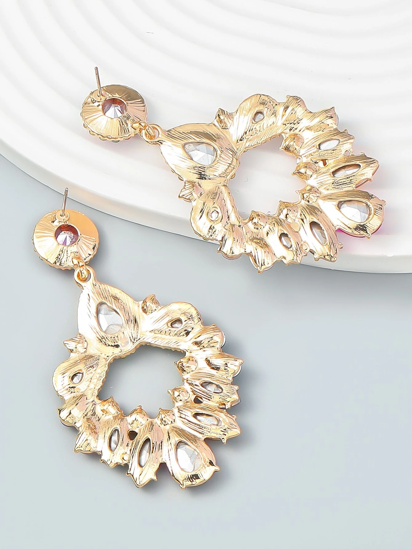 SHEIN 1pair Women's Rhinestone Colorful Earrings - Image 2