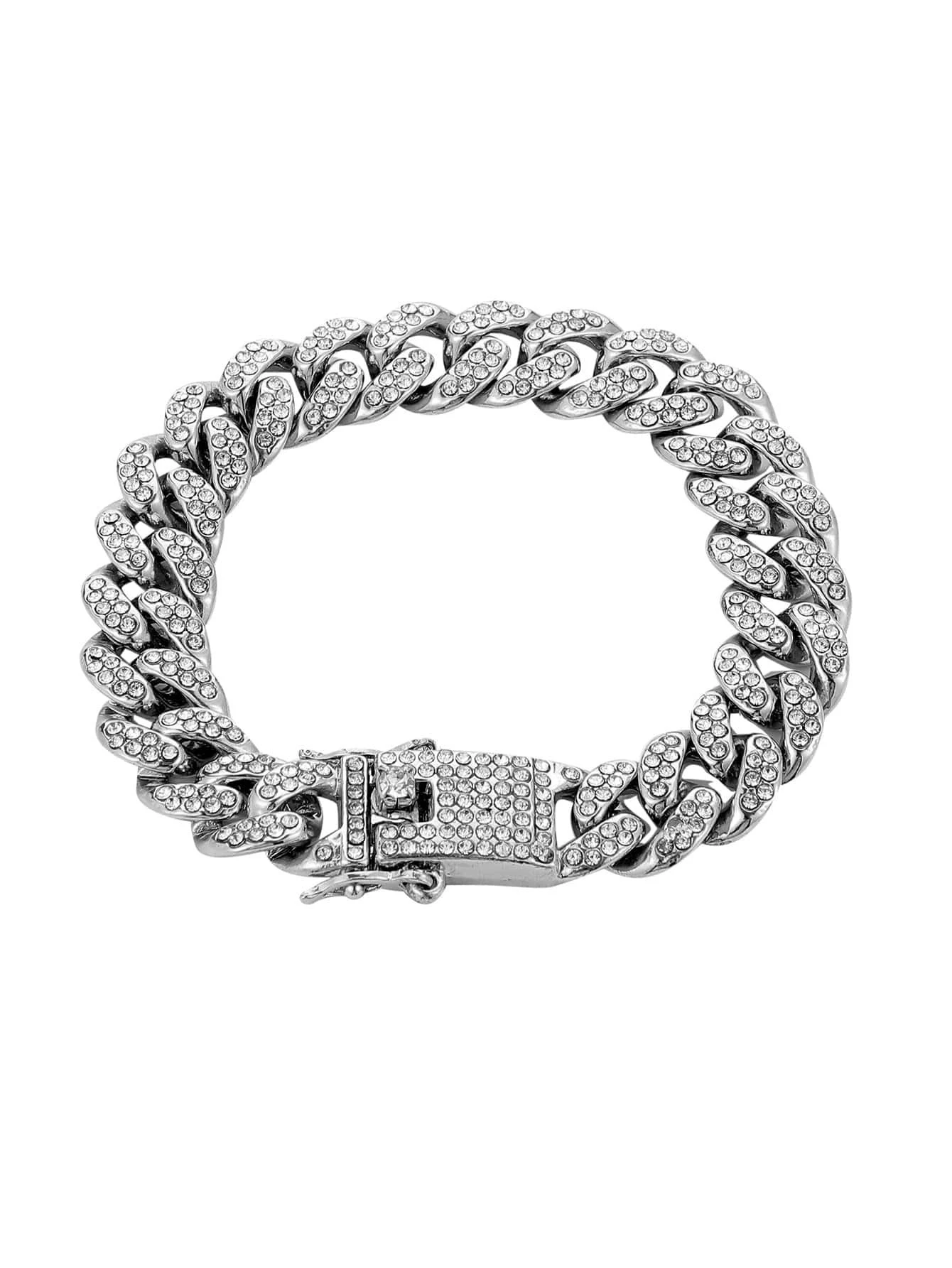 SHEIN 1pc Silver Metal Bracelet With Rhinestone For Men - Image 3