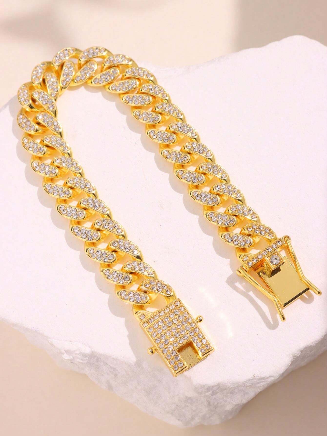 SHEIN 1pc Silver Metal Bracelet With Rhinestone For Men - Image 4