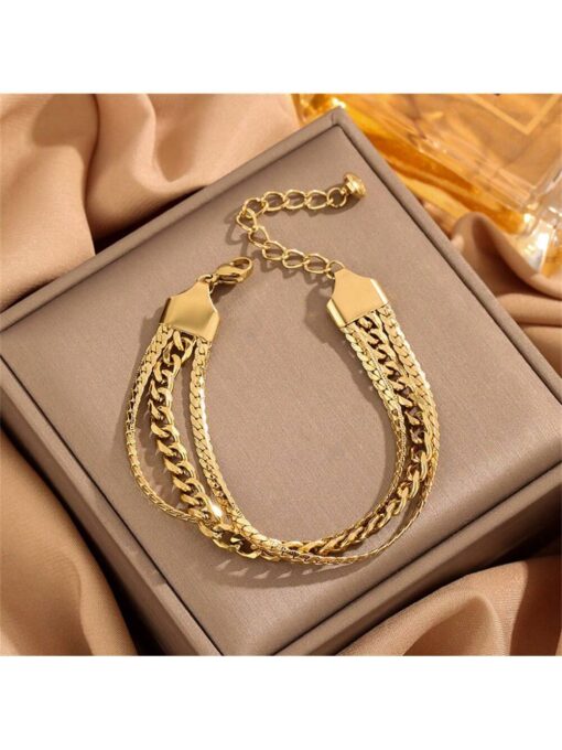 SHEIN 1pc Stainless Steel 18k Plated Triple Layered Crossed Hand Chain Bracelet, French-Style Fashionable