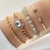 SHEIN 4pcs/set Glamorous Zinc Alloy Cubic Zirconia Decor Bracelet For Women For Daily Decoration