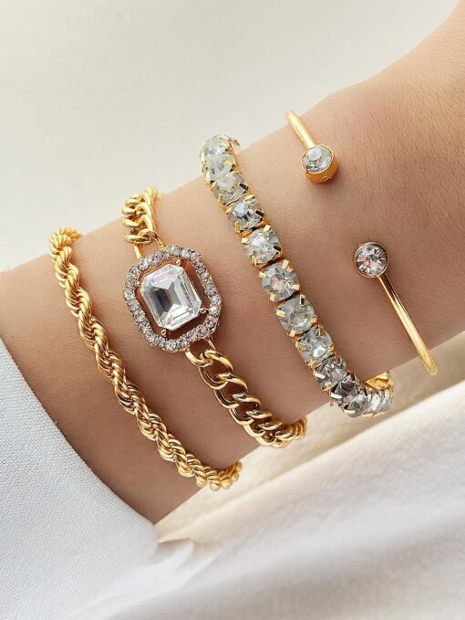 SHEIN 4pcs/set Glamorous Zinc Alloy Cubic Zirconia Decor Bracelet For Women For Daily Decoration