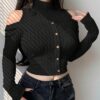 SHEIN Dazy Designer Women's Stand Collar Cold Shoulder Long Sleeve T-Shirt