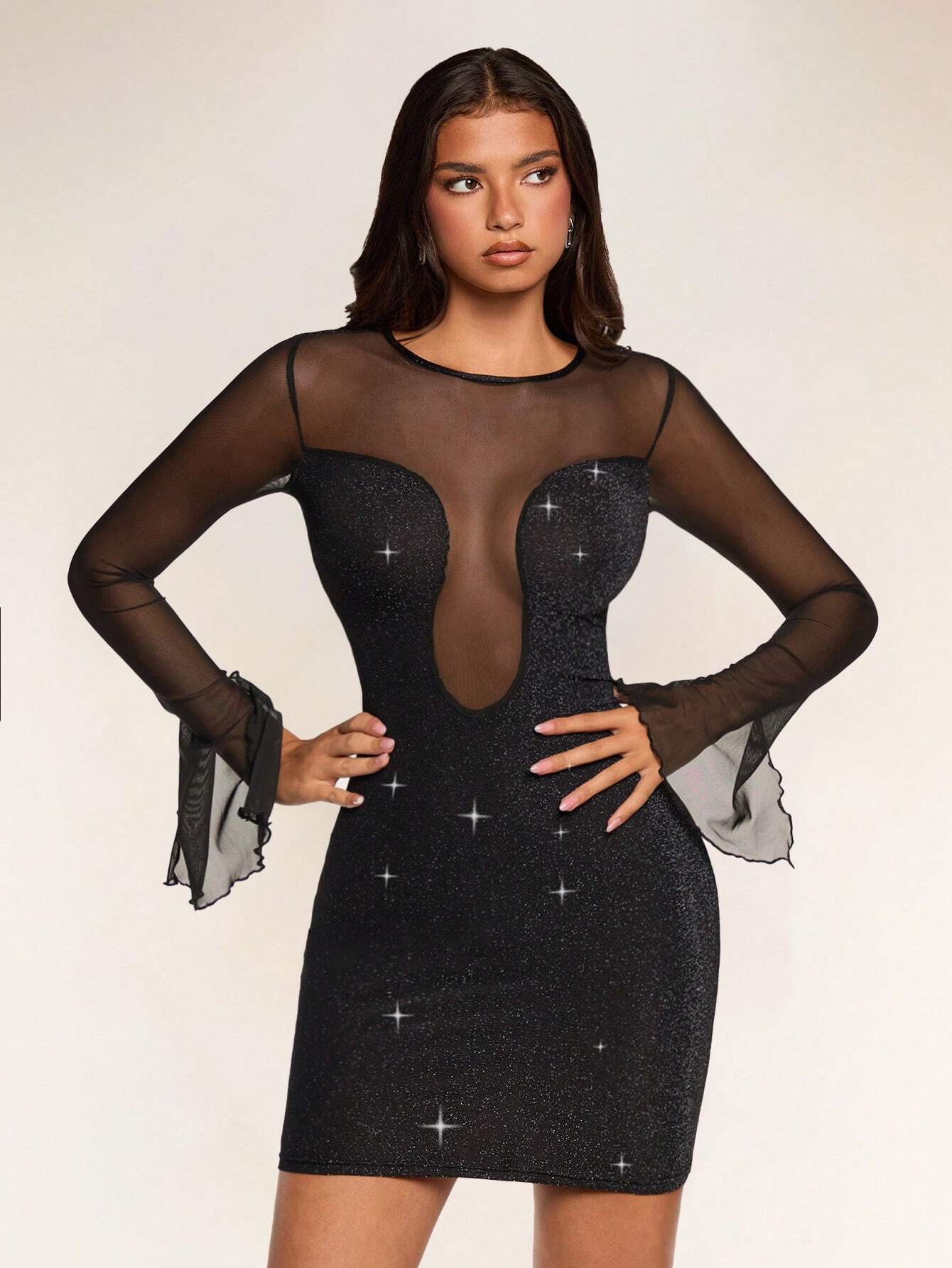 SHEIN Glamine Women Crew Neck Long Sleeve Dress